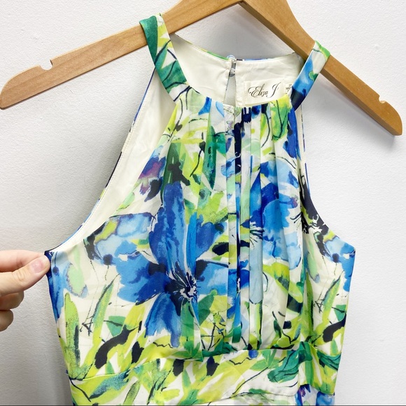 Eliza J Floral High Low Halter Chiffon Midi Dress - Picture 2 of 7